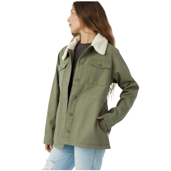 Hang Ten Women's Utility Fleece lined Jacket Plush
Collar Olive Size M - Picture 2 of 9